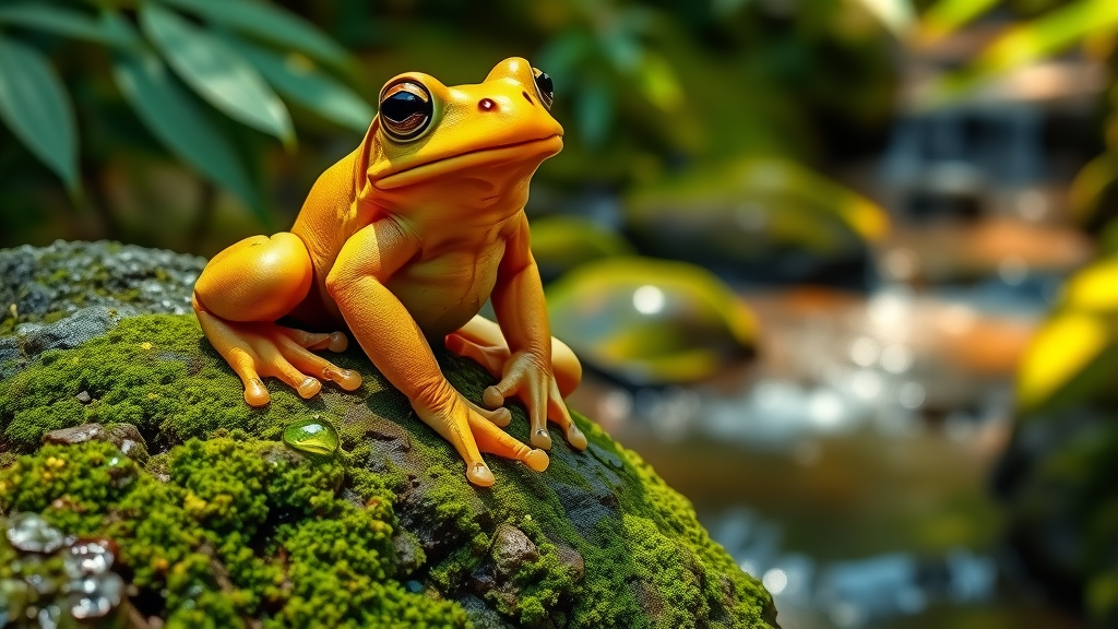 Panamanian golden frog in rainforest habitat representing amphibian conservation at Detroit Zoo