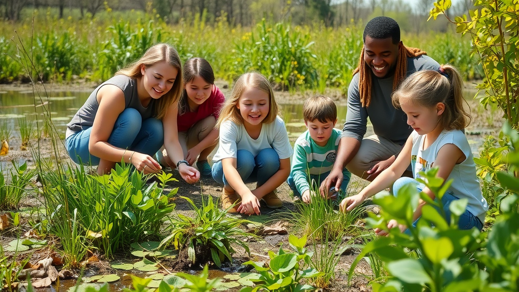 Active Detroit volunteers planting wetland vegetation—supporting endangered amphibians Detroit