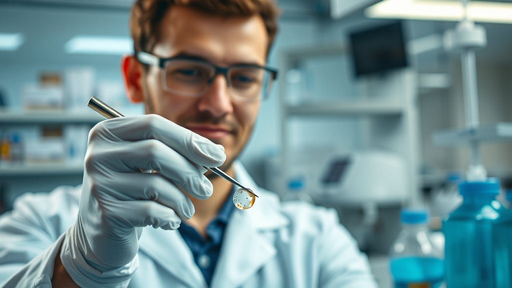 Scientist handling amphibian eggs in conservation laboratory at National Amphibian Conservation Center Detroit