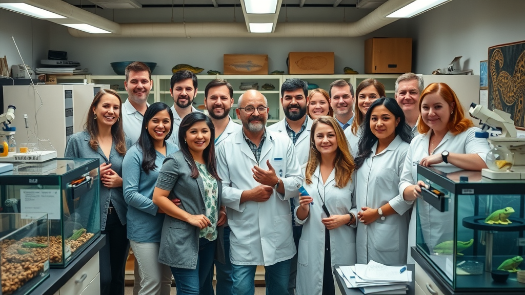 Detroit Zoological Society staff with research equipment at the amphibian conservation lab