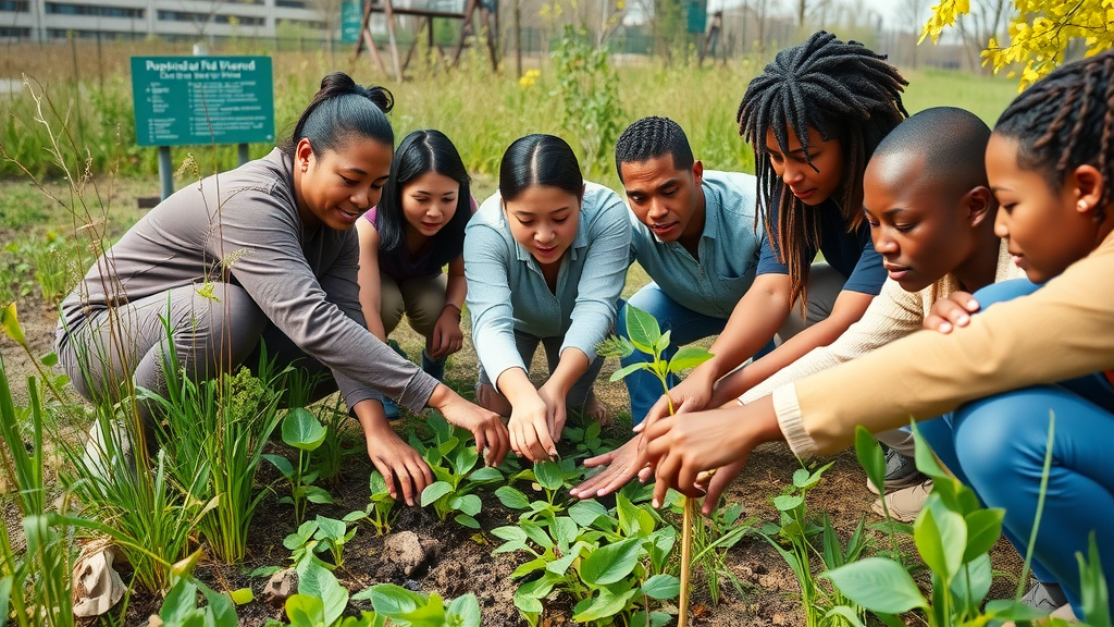Detroit residents restoring wetlands and planting native vegetation for amphibian habitat, led by the Detroit Zoological Society, in support of amphibian species protection in Detroit.