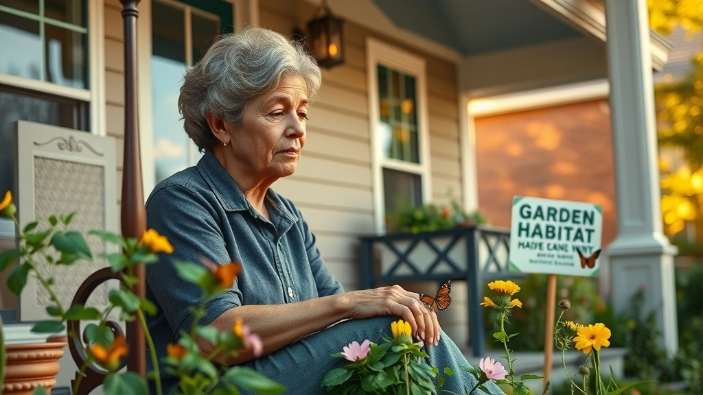 Homeowner in Detroit tending a native plant garden to help local amphibians as part of amphibian species protection efforts.