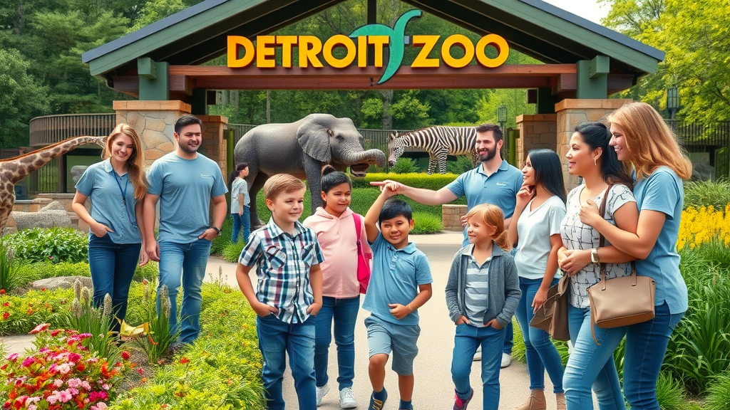 detroit zoo vibrant entrance with families and native michigan flora - wildlife conservation centers in detroit