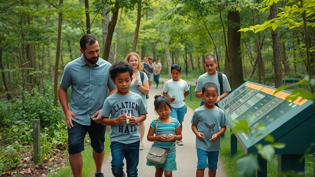 urban nature trail in detroit with interactive exhibits and families - nature center detroit